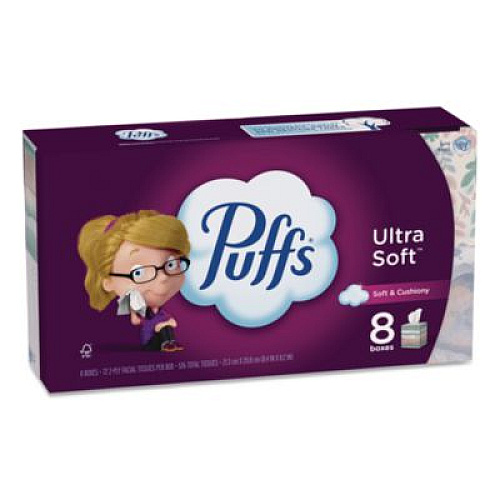 Puffs Ultra Soft Facial Tissue, 2-Ply, White, 72 Sheets/Box, 8 Boxes/Pack (61971)