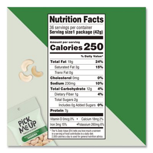 Pick Me Up Provisions Roasted and Salted Cashews, 1.5 oz Pouch, 36/Box (PM62981)
