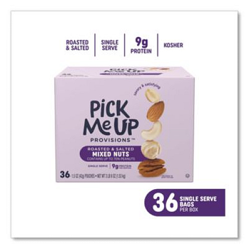 Pick Me Up Provisions Roasted and Salted Mixed Nuts, 1.5 oz Pouch, 36/Box (PM62982)