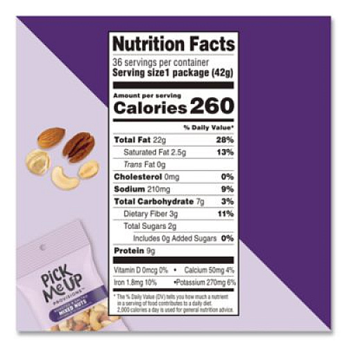 Pick Me Up Provisions Roasted and Salted Mixed Nuts, 1.5 oz Pouch, 36/Box (PM62982)