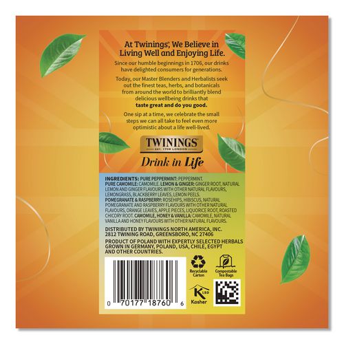 Caffeine-Free Herbal Tea Bags Variety Pack, Individually Wrapped, Four Flavors, 0.06 oz Tea Bag, 20/Box (TNA51788)