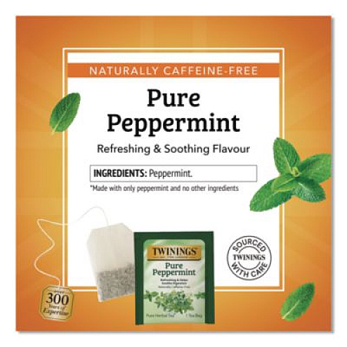 TWININGS Tea Bags, Pure Peppermint, 0.07 oz Tea Bag, 50/Box (TNA53650)