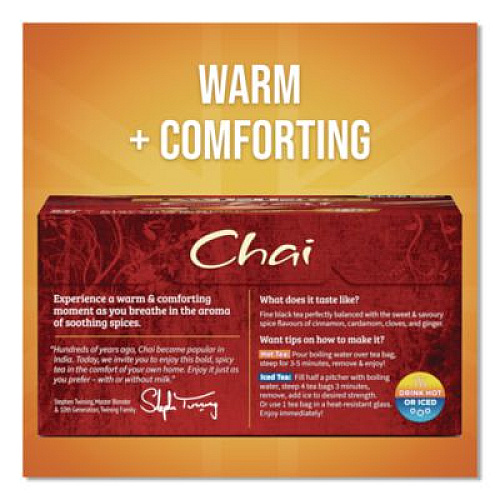 TWININGS Tea Bags, Chai Black Tea, 0.07 oz Tea Bag, 50/Box (TNA55503)