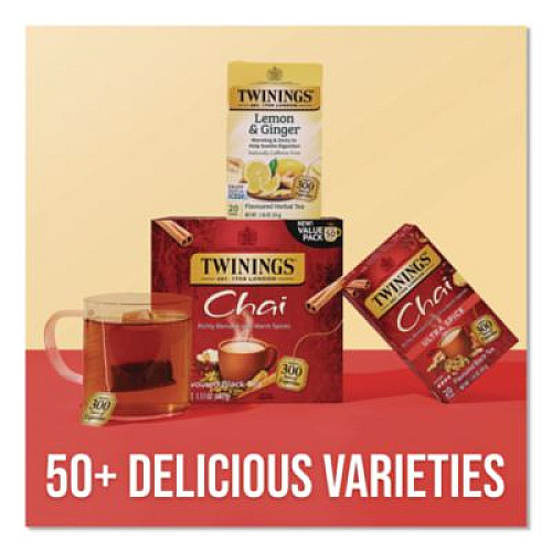 TWININGS Tea Bags, Chai Black Tea, 0.07 oz Tea Bag, 50/Box (TNA55503)