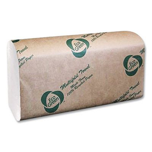 Eco Green Multi-Fold Recycled Paper Towels, 1-Ply, 9.25 x 9.5, Natural White, 250/Pack, 16 Packs/Carton (EN416)
