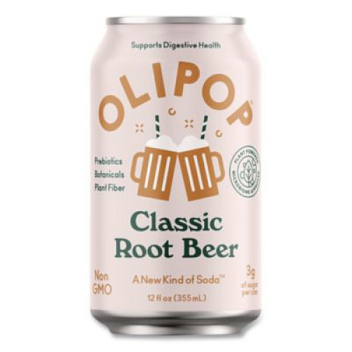 OLIPOP Prebiotic Soda, Root Beer, 12 oz Can, 12/Carton (ICO70288)