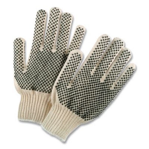 AMBITEX Pro PVC-Dotted String-Knit Gloves, Medium, White/Black, 12 Pairs (CTPS400MN1SD)