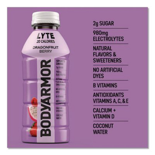 BodyArmor LYTE Sports Drink, Dragonfruit Berry, 16 oz Bottle, 12/Pack (411891)