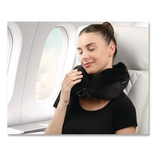 Brookstone Memory Foam Fabric Travel Pillow, One Size Fits Most, 9.84 x 5.5 x 11, Black (BNPM0001)