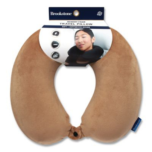 Brookstone U-Shaped Memory Foam Travel Pillow, 11.8 x 3.74 x 12.6, Khaki (BNPM0004)