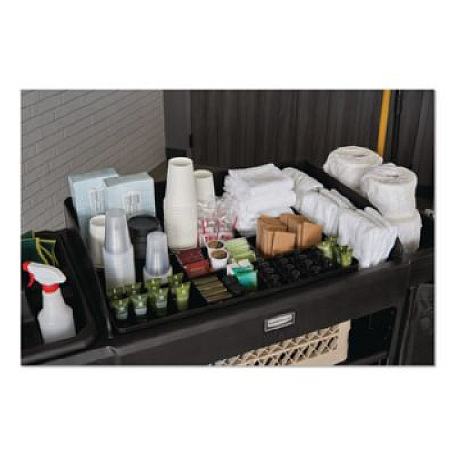 Rubbermaid Commercial Full Size Housekeeping Cart with Accessory Bundle, Resin, 3 Shelves, 2 Bins, 24.4 x 62.4 x 49, Black (2202527)
