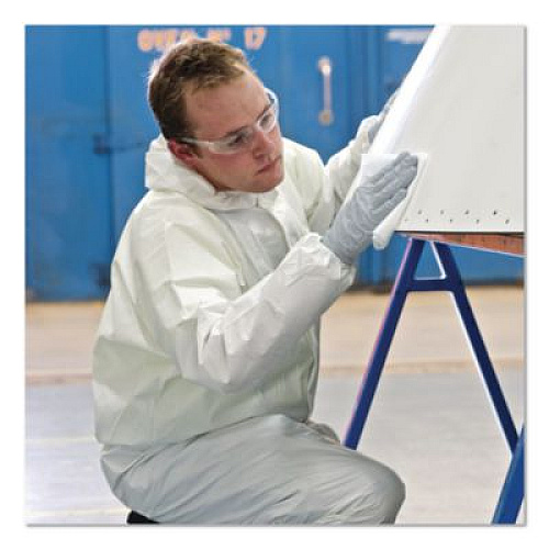 KleenGuard A35 Liquid and Particle Protection Coveralls, Zipper Front, Hooded, Elastic Wrists and Ankles, 3X-Large, White, 25/Carton (38942)