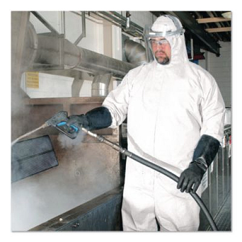 KleenGuard A35 Liquid and Particle Protection Coveralls, Zipper Front, Hooded, Elastic Wrists and Ankles, 3X-Large, White, 25/Carton (38942)