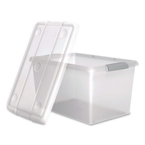 IRIS Store and Slide Latching Lid Storage Bin, 61 qt, 15.55 x 23.42 x 12.99, Clear (270017)