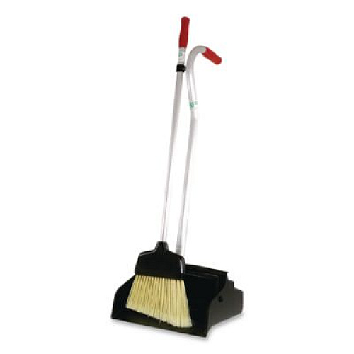 Unger Telescopic Ergo Dust Pan with Broom, 12" Wide, 34" to 44" Pan, 47" to 57" Broom, Metal/Vinyl/Cotton, Black/Silver/Red (EDTBR)