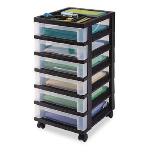 IRIS Six-Drawer Durable Storage Cart, Plastic, 15 lb Capacity, 12.13 x 14.38 x 26.38, Clear/Black (270013116862)