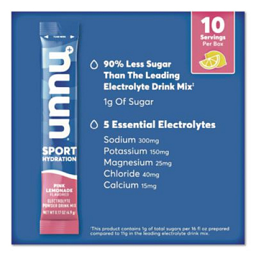 nuun Sport Hydration Electrolyte Powder Drink Mix, Pink Lemonade, 0.17 oz Stick, 10/Box (02392)