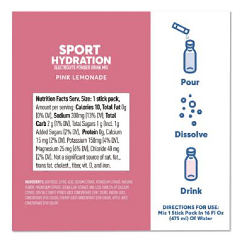 nuun Sport Hydration Electrolyte Powder Drink Mix, Pink Lemonade, 0.17 oz Stick, 10/Box (02392)