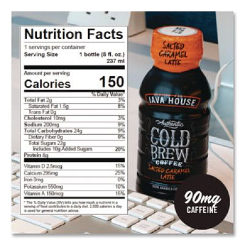Java House Cold Brew Coffee, Salted Caramel Latte, 8 oz Bottle, 12/Carton (HFP01804)