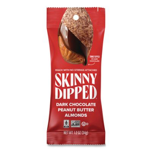 SkinnyDipped Dark Chocolate Peanut Butter Almonds, 1.2 oz Pouch, 10/Box (EDT08380)