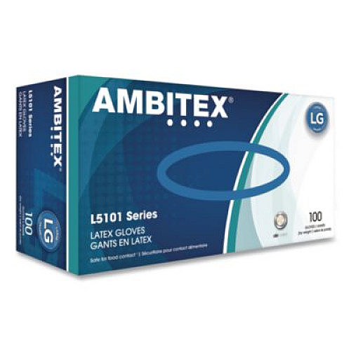 AMBITEX L5101 Series Powdered Latex Gloves, Large, 4 mil Thick, 9" Long, Cream, 100/Box, 10 Boxes/Carton (LLG5101)