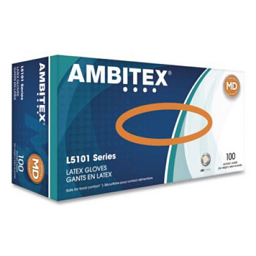 AMBITEX L5101 Series Powdered Latex Gloves, Medium, 4 mil Thick, 9" Long, Cream, 100/Box, 10 Boxes/Carton (LMD5101)