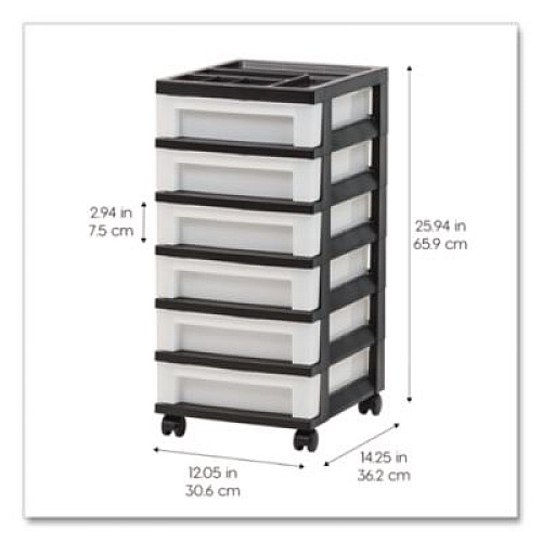 IRIS Six-Drawer Durable Storage Cart, Plastic, 15 lb Capacity, 12.13 x 14.38 x 26.38, Clear/Black (270013116862)