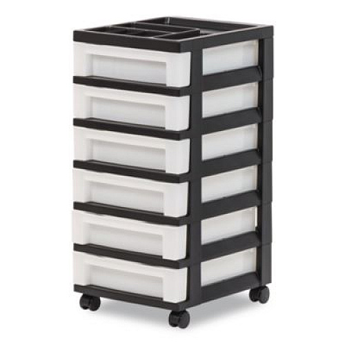 IRIS Six-Drawer Durable Storage Cart, Plastic, 15 lb Capacity, 12.13 x 14.38 x 26.38, Clear/Black (270013116862)