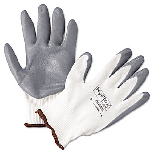 AnsellPro HyFlex Foam Gloves, White/Gray, Size 9, 12 Pairs (118009)