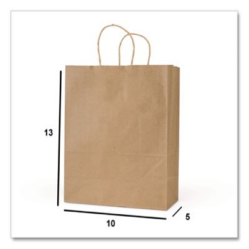 Inteplast Group Get Reddi Paper Bags, Pixie Size, 60# Basis Weight, Twisted Rope Handles, 10" x 5" x 13", Brown, 250/Carton (KRFTW10513)