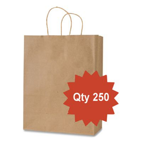 Inteplast Group Get Reddi Paper Bags, Pulse Size, 60# Basis Weight, Twisted Rope Handles, 8 x 4.5 x 10.25, Brown, 250/Carton (KRFTW8410)