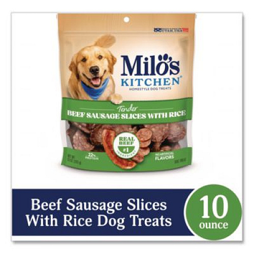 Milo's Kitchen Homestyle Dog Treats, Beef Sausage Slices with Rice, 10 oz Pouch, 5 Pouches/Carton (52775CS)
