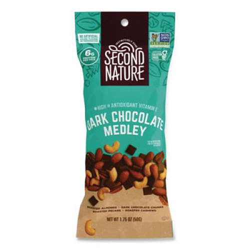 Second Nature Deluxe Mixed Nut Medley, Dark Chocolate , 1.75 oz Bag, 12/Box (KAR01178)