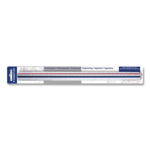 Staedtler Triangular Scale Plastic Engineers Ruler, 12" Long, White with Colored Grooves (9871834BK)