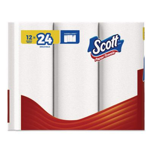 Scott Choose-A-Sheet Mega Kitchen Roll Paper Towels, White, 1-Ply, 6.5 x 11, 102 Sheets/Roll, 12 Rolls/Pack (55416)