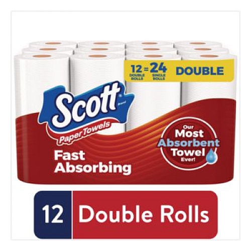 Scott Choose-A-Sheet Mega Kitchen Roll Paper Towels, White, 1-Ply, 6.5 x 11, 102 Sheets/Roll, 12 Rolls/Pack (55416)