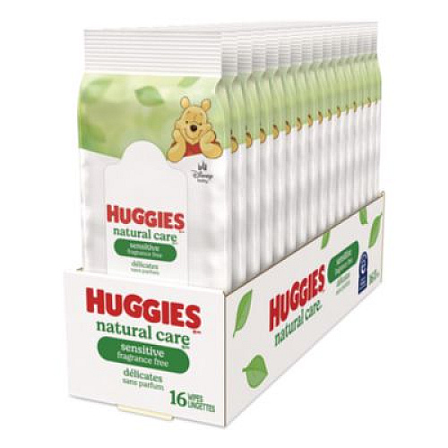 Huggies Natural Care Sensitive Baby Wipes, 6.6 x 6.86, Unscented, White, 16/Pack, 16 Packs/Carton (40706)