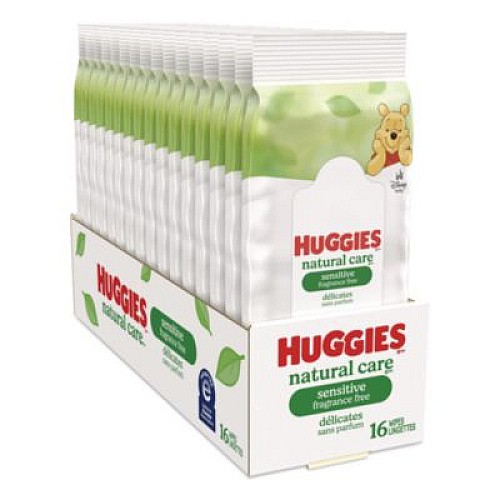 Huggies Natural Care Sensitive Baby Wipes, 6.6 x 6.86, Unscented, White, 16/Pack, 16 Packs/Carton (40706)