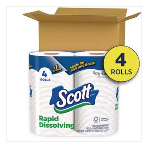 Scott Rapid-Dissolving Toilet Paper, Bath Tissue, Septic Safe, 1-Ply, White, 231 Sheets/Roll, 4 Rolls/Pack, 12 Packs/Carton (47617)