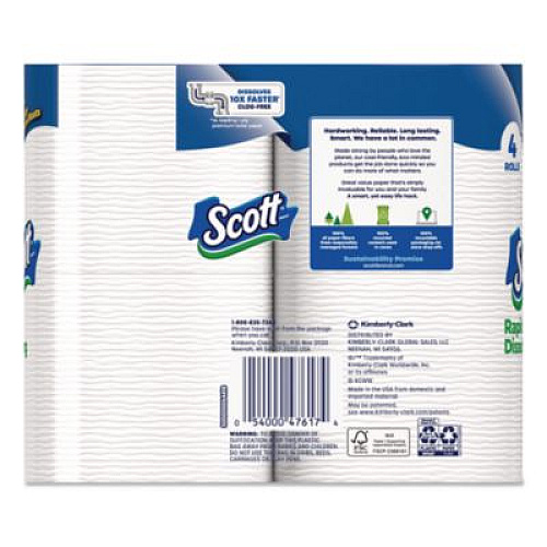 Scott Rapid-Dissolving Toilet Paper, Bath Tissue, Septic Safe, 1-Ply, White, 231 Sheets/Roll, 4 Rolls/Pack, 12 Packs/Carton (47617)