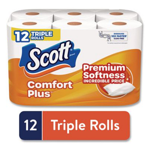 Scott ComfortPlus Toilet Paper, Double Roll, Bath Tissue, Septic Safe, 1-Ply, White, 231 Sheets/Roll, 12 Rolls/Pack, 4 Packs/Carton (47618)
