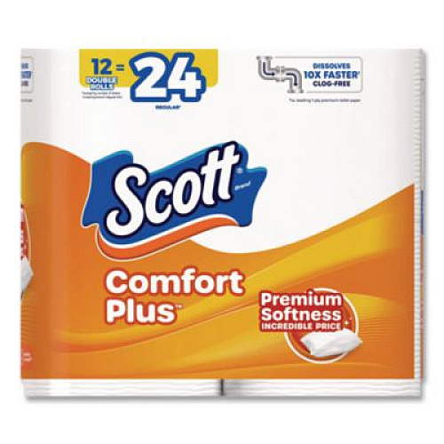 Scott ComfortPlus Toilet Paper, Double Roll, Bath Tissue, Septic Safe, 1-Ply, White, 231 Sheets/Roll, 12 Rolls/Pack, 4 Packs/Carton (47618)