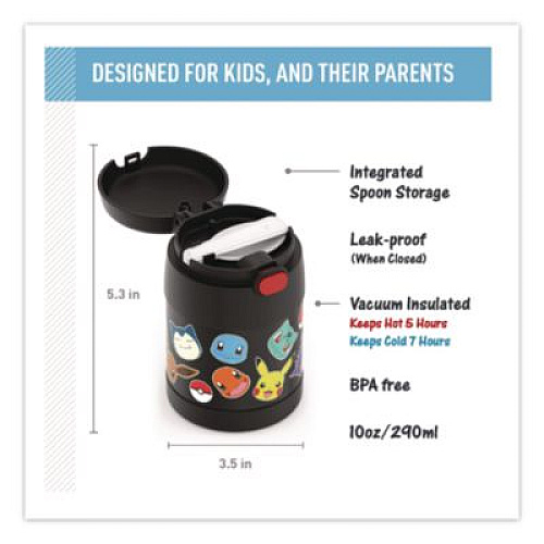 Thermos FUNtainer Pokemon Two-Compartment Food Jar, 10 oz, Black/Multicolor (F3103PM6M)