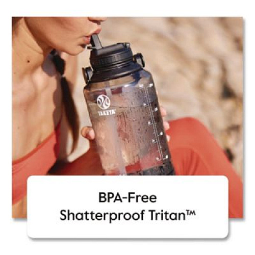 TAKEYA Tritan Motivational Plastic Water Bottle, 64 oz, Stormy Black (54145)