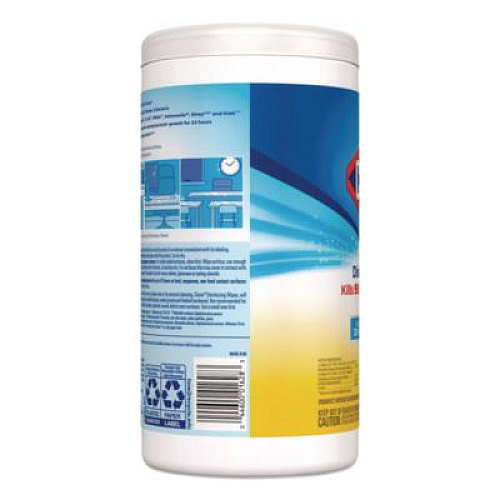 Clorox Disinfecting Wipes, Bleach Free Cleaning Wipes, 1-Ply, 7 x 7.75, Crisp Lemon, White, 75/Canister, 6 Canisters/Carton (01628)