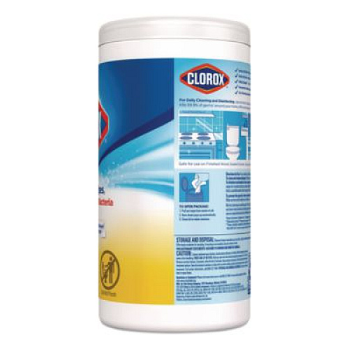 Clorox Disinfecting Wipes, Bleach Free Cleaning Wipes, 1-Ply, 7 x 7.75, Crisp Lemon, White, 75/Canister, 6 Canisters/Carton (01628)