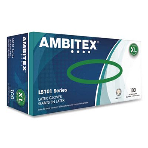 AMBITEX L5101 Series Powdered Latex Gloves, X-Large, 4 mil Thick, 9" Long, Cream, 100/Box, 10 Boxes/Carton (LXL5101)