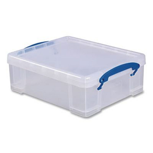 Really Useful Box Snap-Lid Storage Bin, 2.14 gal, 11" x 14" x 5", Clear/Blue, 5/Pack (81CPK5CB)