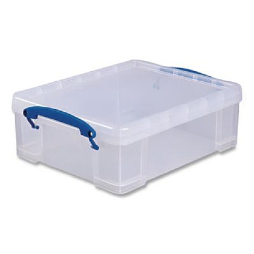 Really Useful Box Snap-Lid Storage Bin, 2.14 gal, 11" x 14" x 5", Clear/Blue, 5/Pack (81CPK5CB)