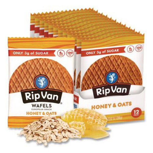 Rip Van Wafels - Single Serve, Honey and Oats, 1.16 oz Pack, 12/Box (00336)